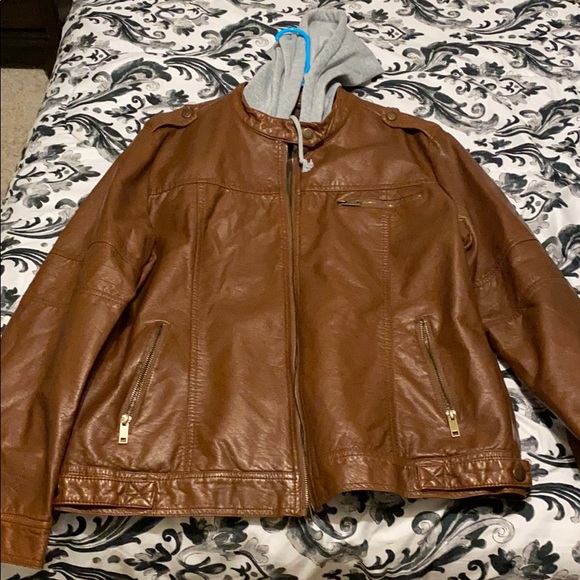 Leather jacket with a hoodie - Picture 1 of 1